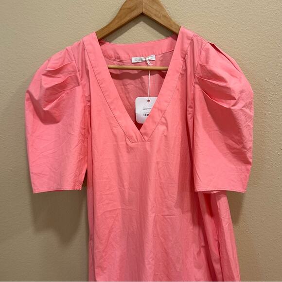 NWT Tuckernuck Karlie Hot Pink Cotton Poplin V Neck Mini Dress Medium - Picture 12 of 14